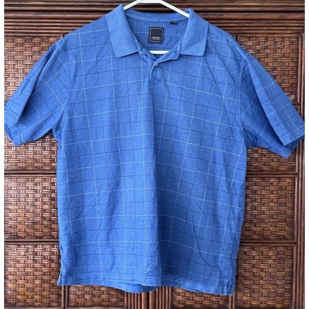 Arrow USA 1851 Men’s Large Blue Windowpane Plaid Polo Shirt Short Sleeve